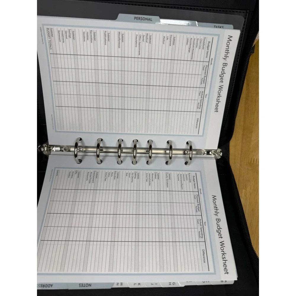 Franklin Covey Black Leather Zippered 7 Ring Planner Binder Organizer Classic